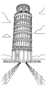 hình tô màu tranh tô màu Tháp Nghiêng Pisa cho bé 6 tuổi