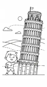 tải hình tô màu tranh tô màu Tháp Nghiêng Pisa miễn phí