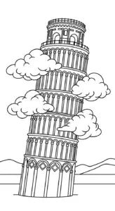 in hình tô màu tranh tô màu Tháp Nghiêng Pisa cho bé 4 tuổi