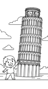 in hình tô màu tranh tô màu Tháp Nghiêng Pisa miễn phí