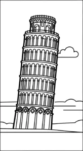hình tô màu tranh tô màu Tháp Nghiêng Pisa cho bé 7-8 tuổi