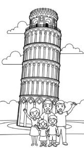 tranh tô màu tranh tô màu Tháp Nghiêng Pisa rõ nét