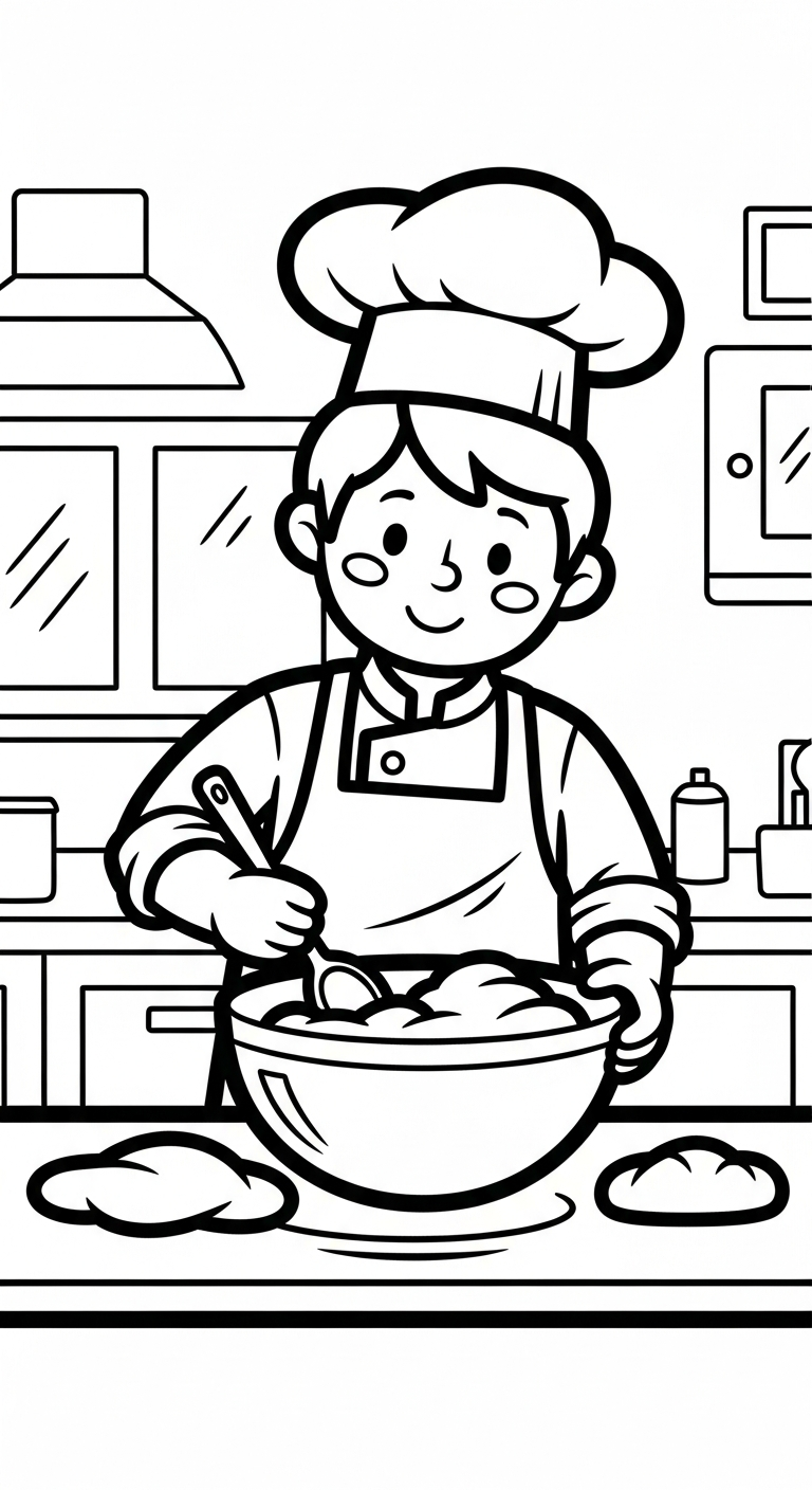in hình tô màu Thợ làm bánh miễn phí 2