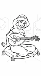 in hình tô màu công chúa jasmine cho bé 5 tuổi