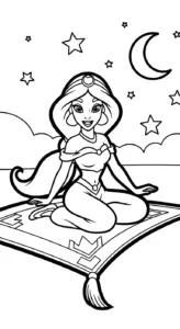 in hình tô màu công chúa jasmine cho bé 5 tuổi