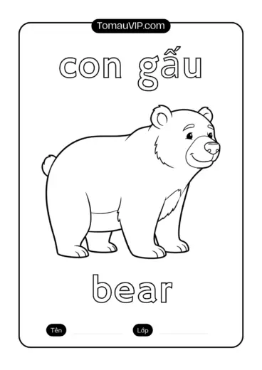hình tô màu tranh tô màu song ngữ anh – việt chủ đề động vật rõ nét