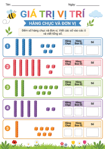 Ghép bó chục và đơn vị với chữ số phạm vi 100