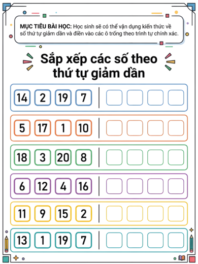 Sắp xếp số giảm dần phạm vi 20 cho bé