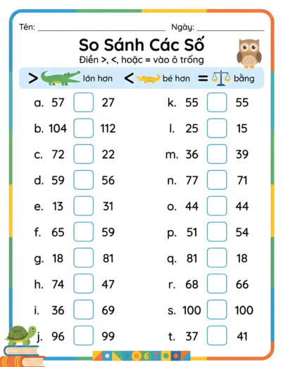 So sánh hai số phạm vi 100