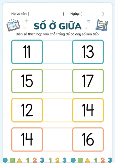Tìm số nằm giữa hai số phạm vi 20 cho bé