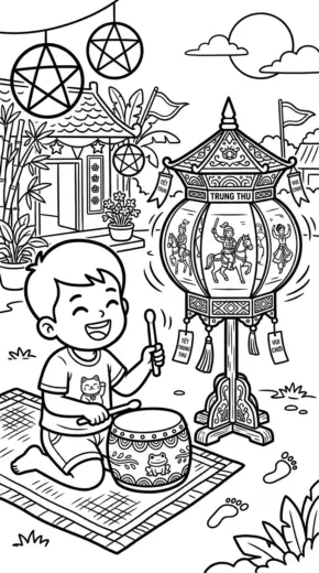tranh tô màu Trang Tô Màu Lồng Đèn cho bé 6 tuổi