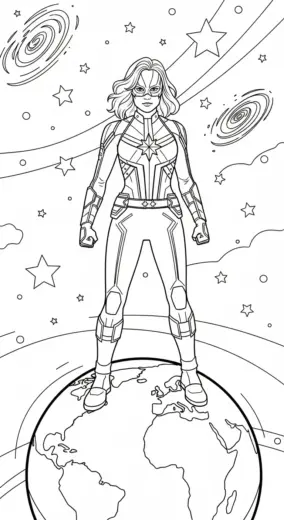 in hình tô màu Tranh Tô Màu Captain Marvel 12 cho bé 8 tuổi