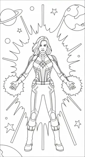 file tranh tô màu Tranh Tô Màu Captain Marvel 33 cho bé 4-5 tuổi