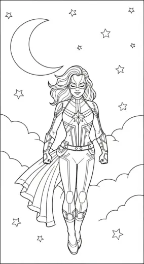 tranh tô màu Tranh Tô Màu Captain Marvel 37 cho bé đơn giản