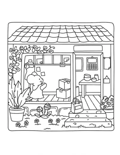 mẫu hình tô màu Cửa Hàng Dozy Cute cho bé