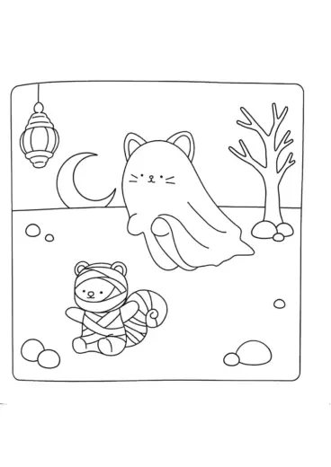 tranh tô màu Spooky Friends cho bé 7 tuổi