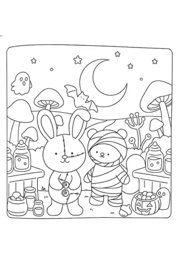 file hình tô màu Spooky Friends cho bé 4-5 tuổi