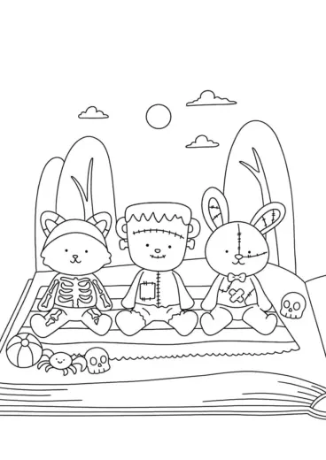 tải tranh tô màu Spooky Friends cho bé 6 tuổi