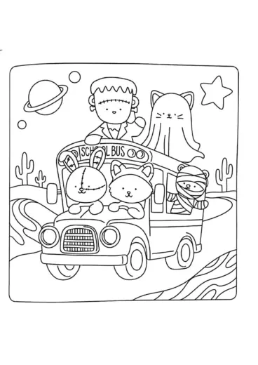 tranh tô màu Spooky Friends cho bé 3 tuổi