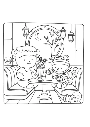 hình tô màu Spooky Friends cho bé đơn giản