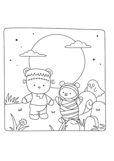 tranh tô màu Spooky Friends cho trẻ em