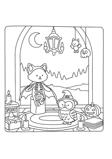 tranh tô màu Spooky Friends cho bé 8 tuổi
