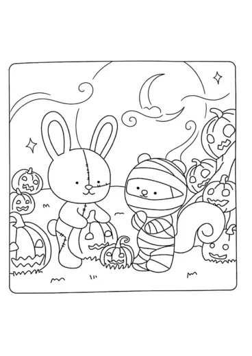 tranh tô màu Spooky Friends cho bé tải chất lượng cao