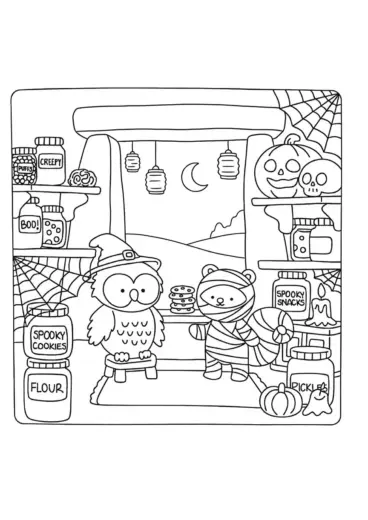 hình tô màu Spooky Friends cho trẻ em