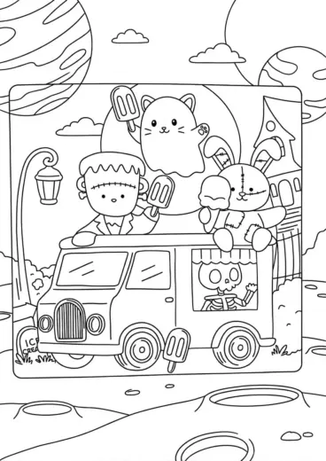 tranh tô màu Spooky Friends cho bé 4 tuổi chất lượng cao
