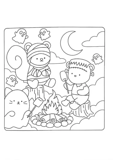 tranh tô màu Spooky Friends cho bé 7 tuổi chất lượng cao