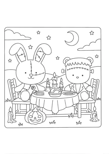 in hình tô màu Spooky Friends chất lượng cao