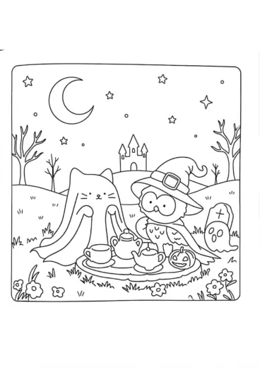 tranh tô màu Spooky Friends cho bé tải về