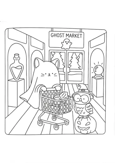 file pdf tranh tô màu Spooky Friends cho bé