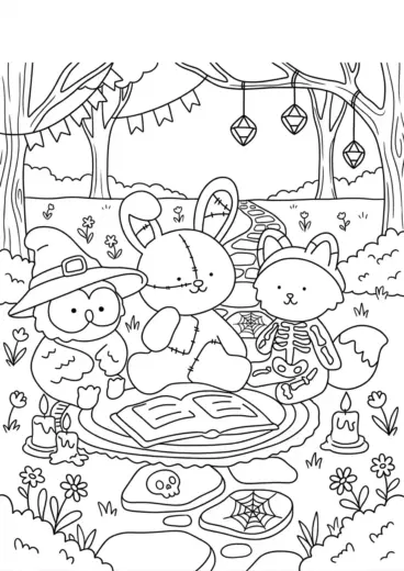 hình tô màu Spooky Friends cho bé 7-8 tuổi