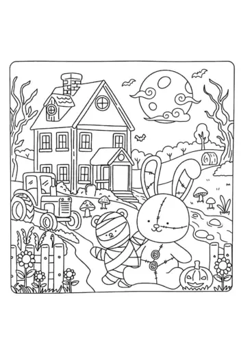 in hình tô màu Spooky Friends chất lượng cao