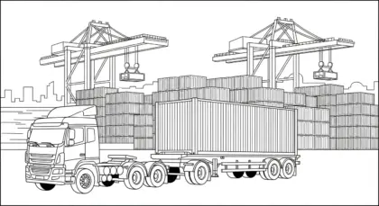 tải tranh tô màu Tranh Tô Màu Xe Container 2 cho bé 6 tuổi
