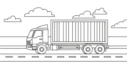 in hình tô màu Tranh Tô Màu Xe Container 4 cho bé 6 tuổi