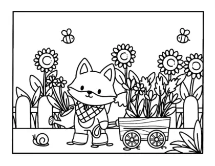 tranh tô màu Những Ngày Bình Yên Của Cáo Kawaii cho trẻ em