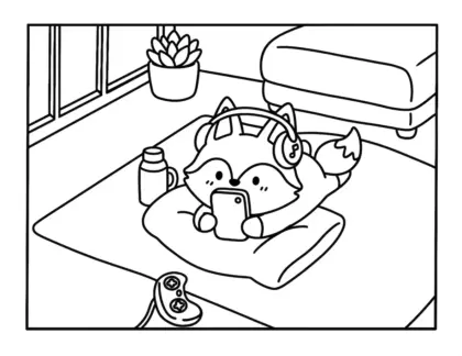tải hình tô màu Những Ngày Bình Yên Của Cáo Kawaii cho bé