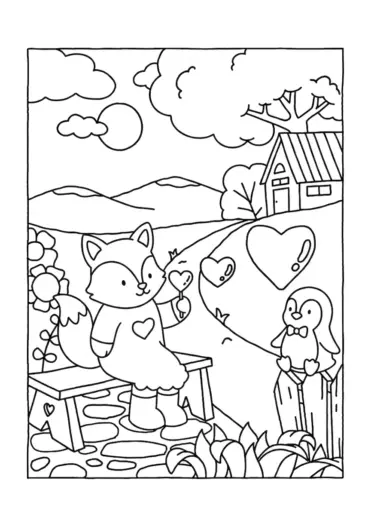 hình tô màu Valentine Của Cáo Và Cánh Cụt pdf