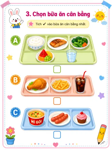 phiếu bài tập chọn bữa ăn cân bằng cho bé