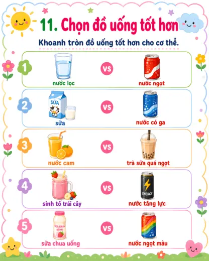 phiếu bài tập chọn đồ uống tốt