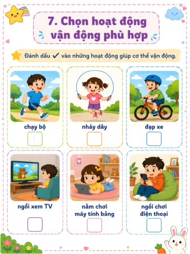 phiếu bài tập chọn hoạt động vận động phù hợp cho bé
