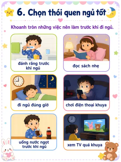 phiếu bài tập chọn thói quen ngủ tốt cho bé mới nhất