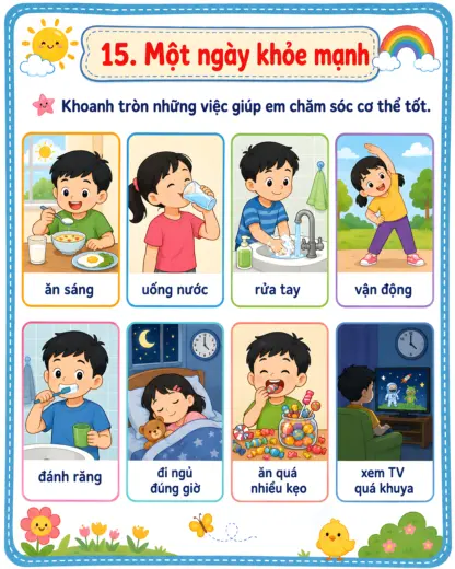 phiếu bài tập một ngày khỏe mạnh