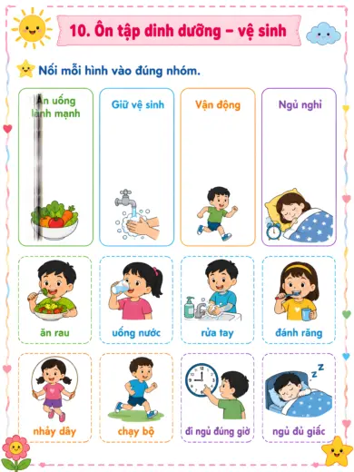 phiếu bài tập ôn tập dinh dưỡng và vệ sinh rõ nét