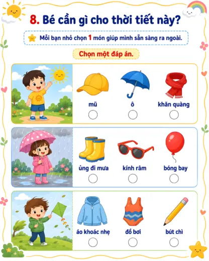 phiếu bài tập bé cần gì cho thời tiết này