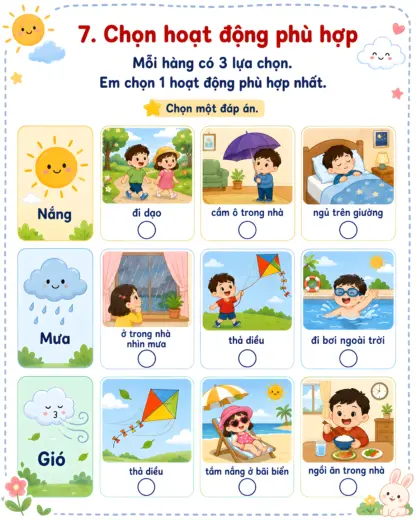phiếu bài tập chọn hoạt động phù hợp