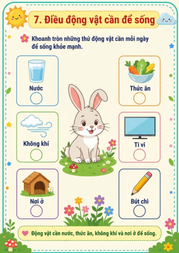 phiếu bài tập điều động vật cần để sống
