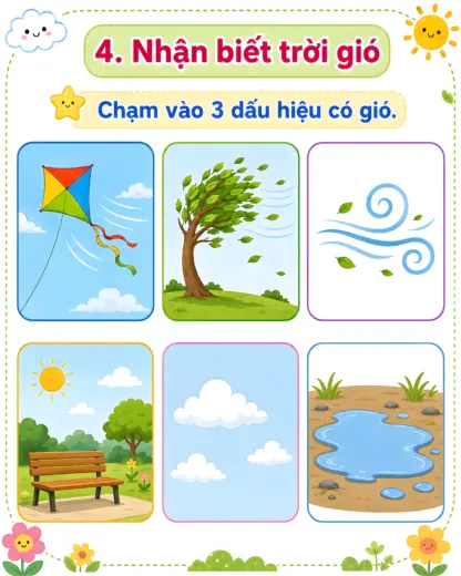 phiếu bài tập nhận biết trời gió cho bé